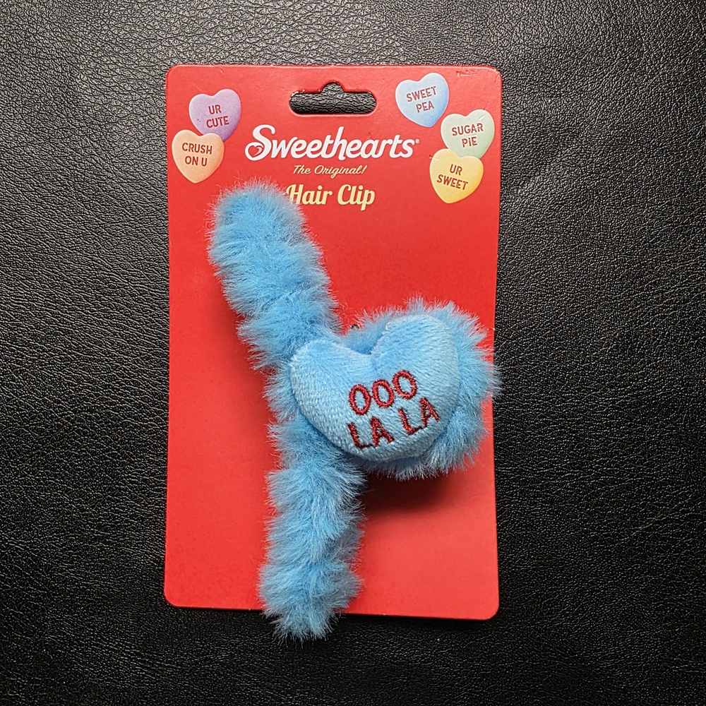 Blue Fuzzy Heart Hair Clip - "Ooo La La"